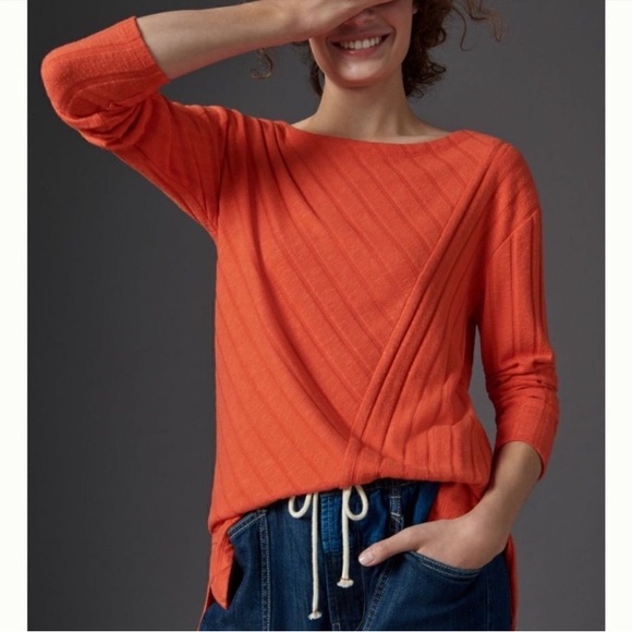 Maeve Tops - Maeve by Anthropologie Devine Tunic Long Sleeve Medium Orange Textured Sweater